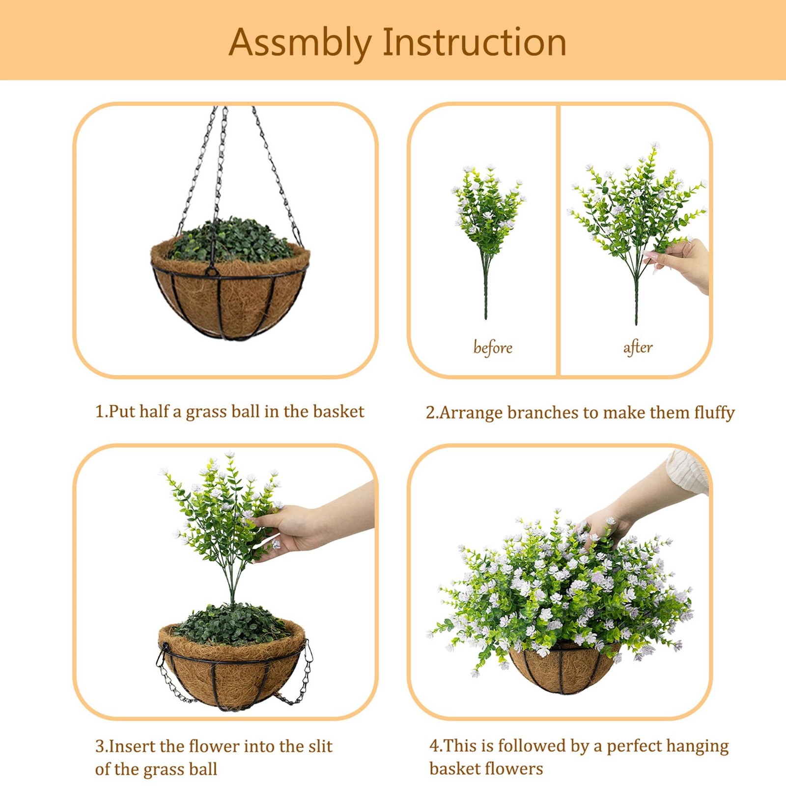 NETAP Artificial Hanging Flowers Basket for Outdoor, 16 Fake Flowers Look Rea…