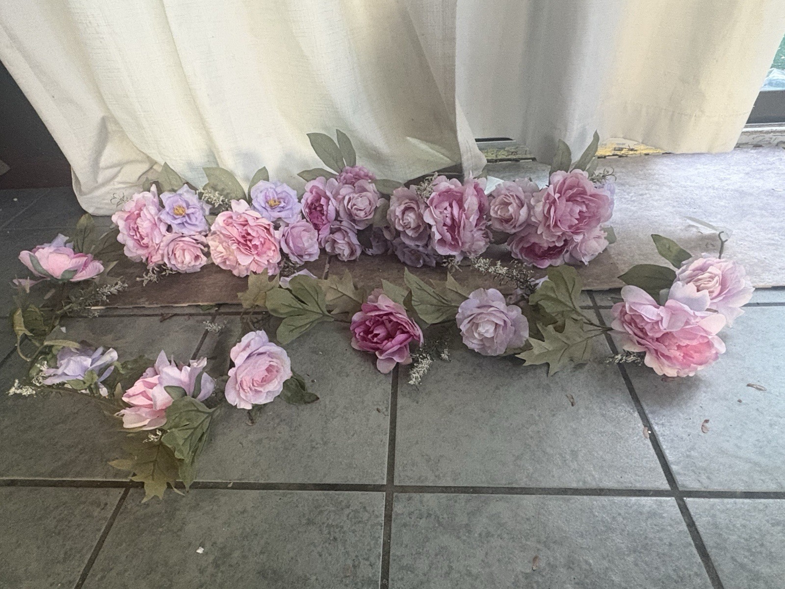 Bundle Of Artificial Pink Peony Purple & Rose (2)6Ft Garland & Bouquets New