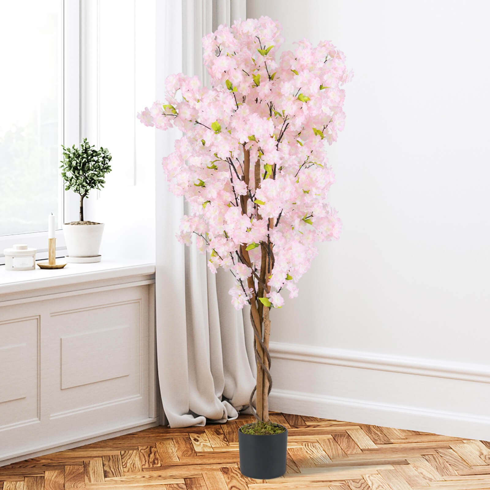 5 FT Tall Artificial Cherry Blossom Tree Faux Flower Plant in Nursery Pot