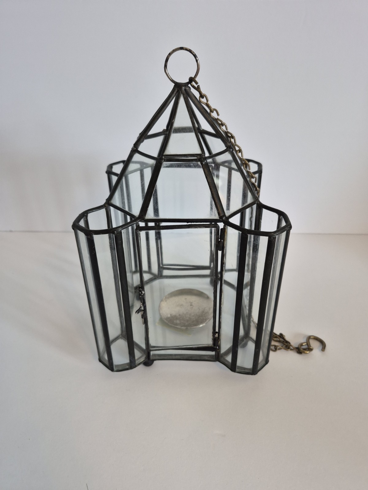 Geometric Glass Hanging Terrarium Lantern Metal Frame 10 Inch