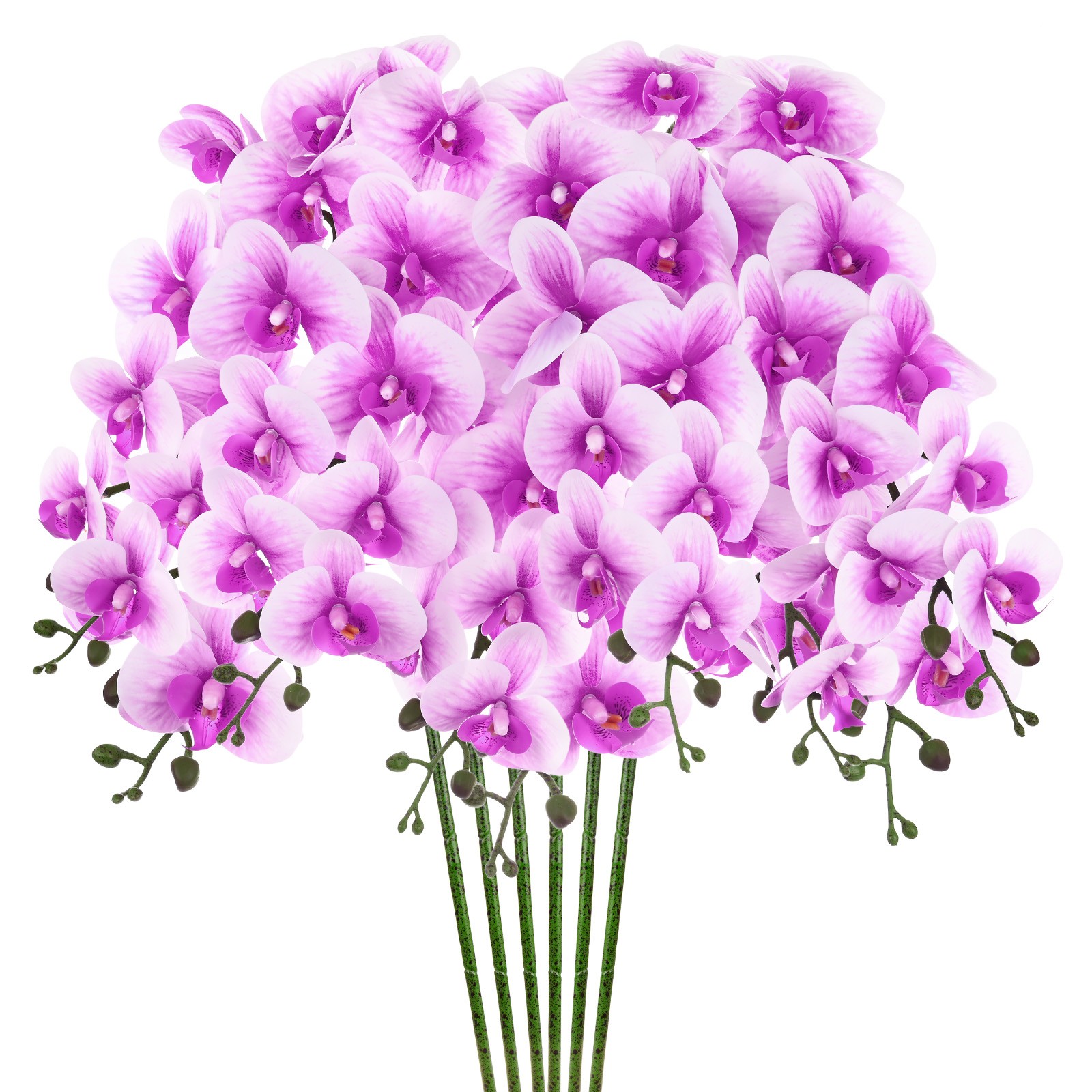 6-Pack Artificial Orchid Flowers 9 Large Petals for Home[Dark Purple White]