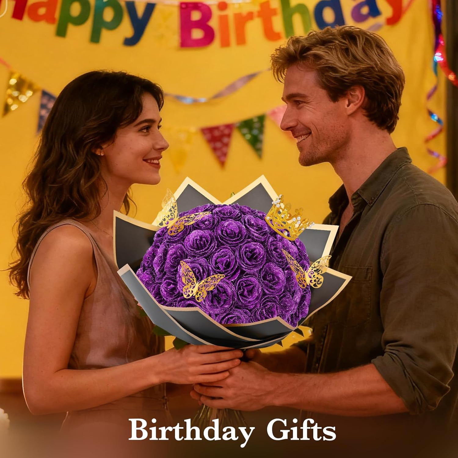 Glitter Roses Bouquet, DIY Fake Flowers Bouquet, Birthday Gifts