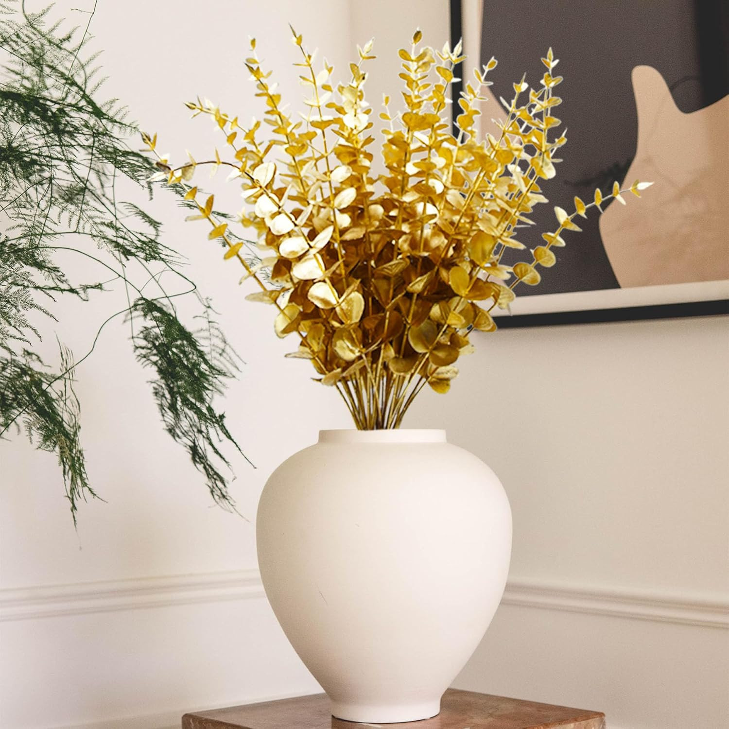 96 Pcs Gold Eucalyptus Stems Faux Greenery Leaves Bulk Artificial Eucalyptus Ste