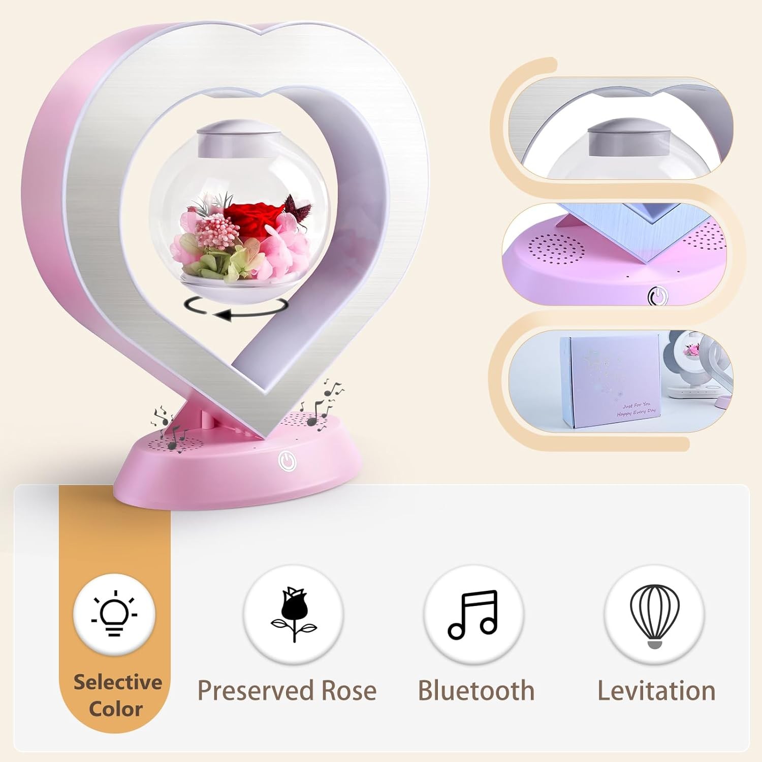 Heart-Shaped Eternal Rose Bouquet (with Bluetooth Speaker),
