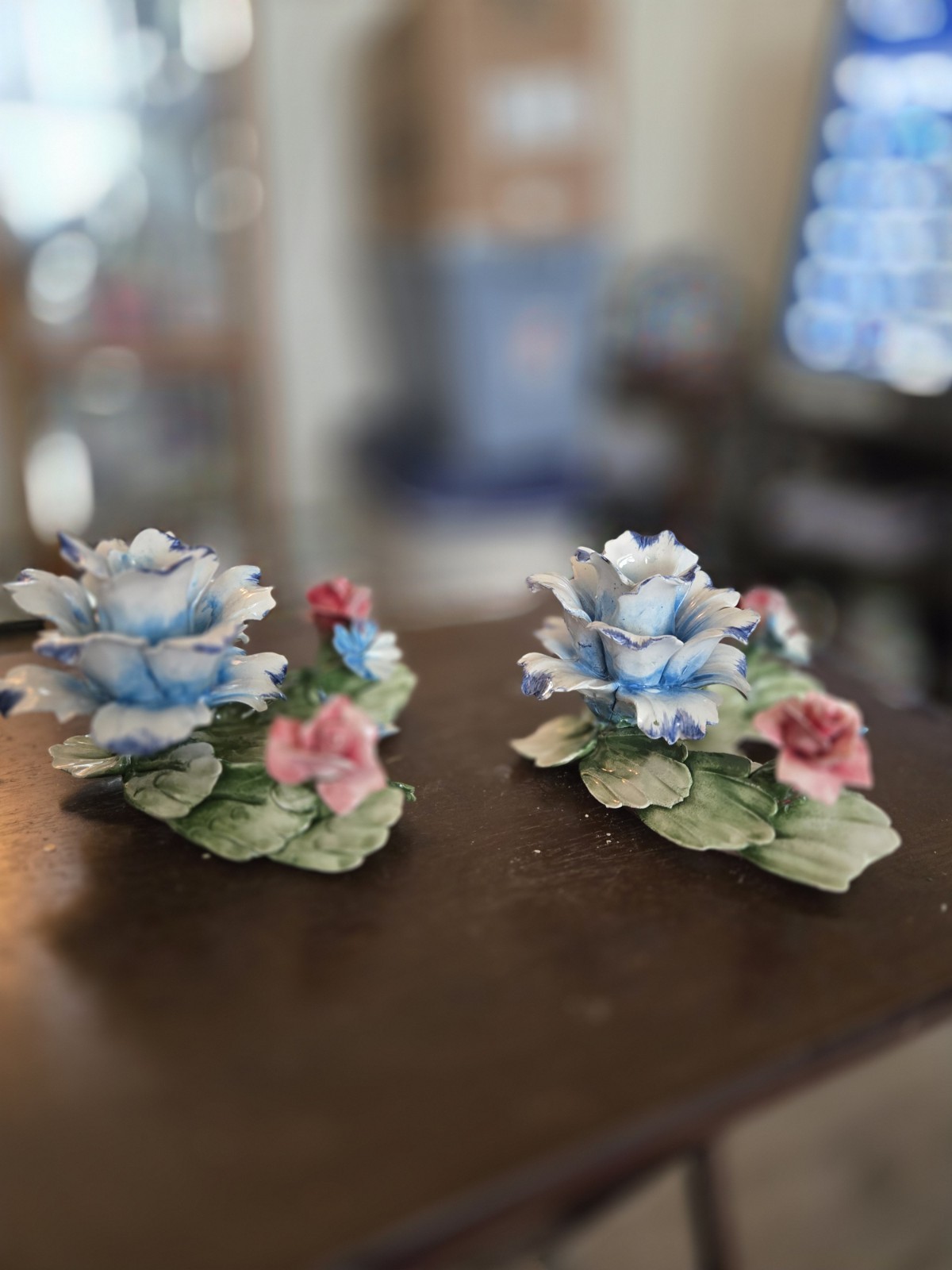 Capodimonte Italian Floral Bouquet, Porcelain,Original Floral Art, Set of 2