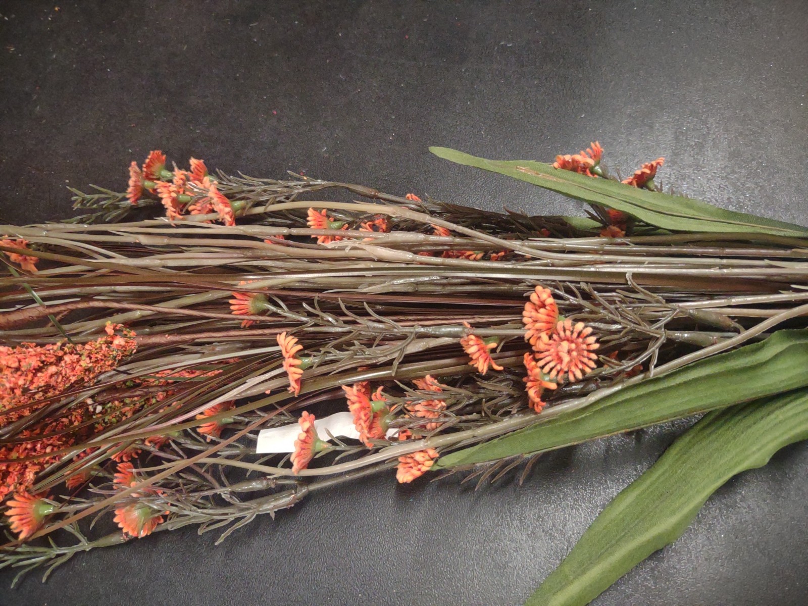 Vintage 22″ Plastic/Silk Bush, Swamp Lily Grass Plant Arrangement, Fall Orange