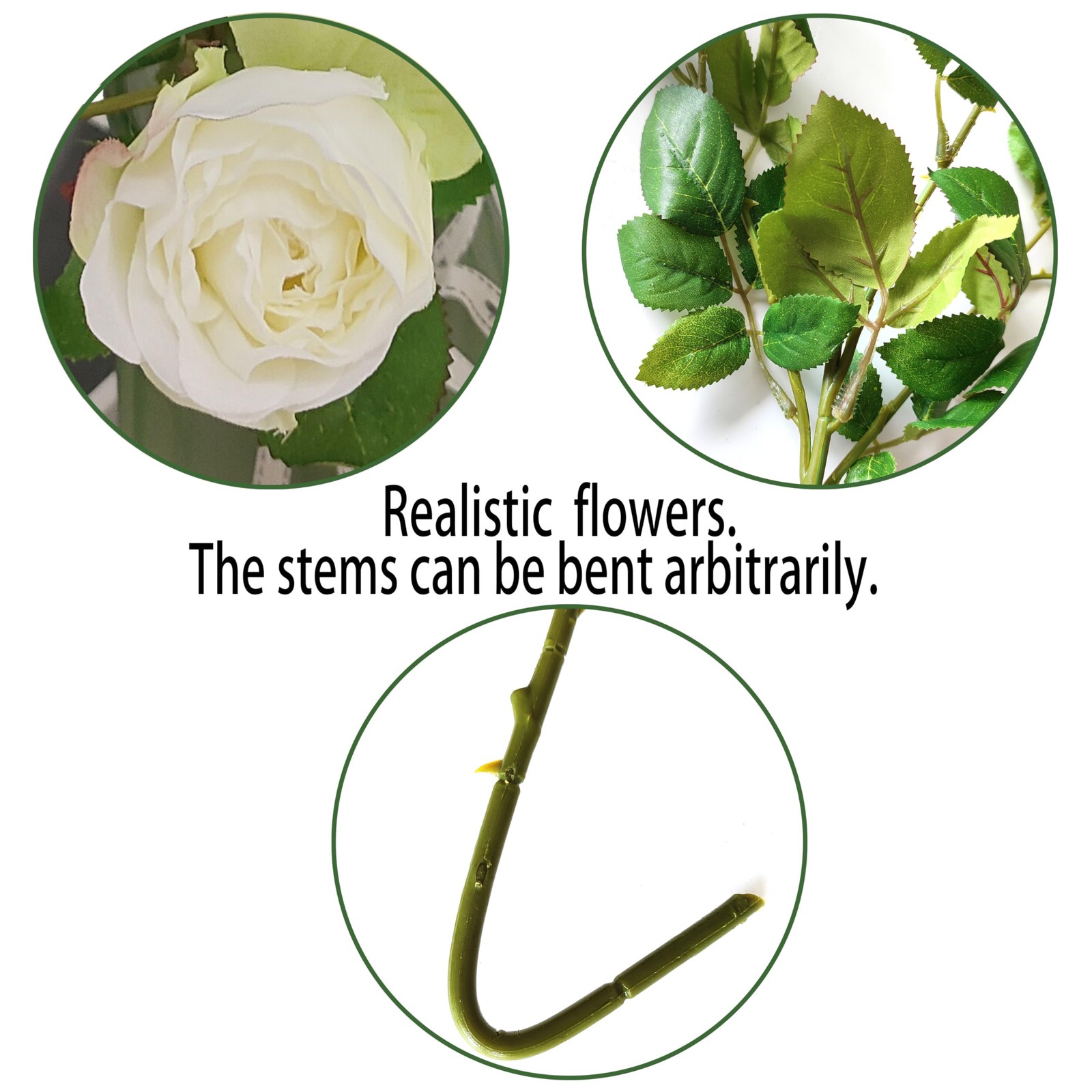 6 Pcs Ivory Rose Artificial Flowers Real Look, 25.6” Fake Faux Silk Roses wi…