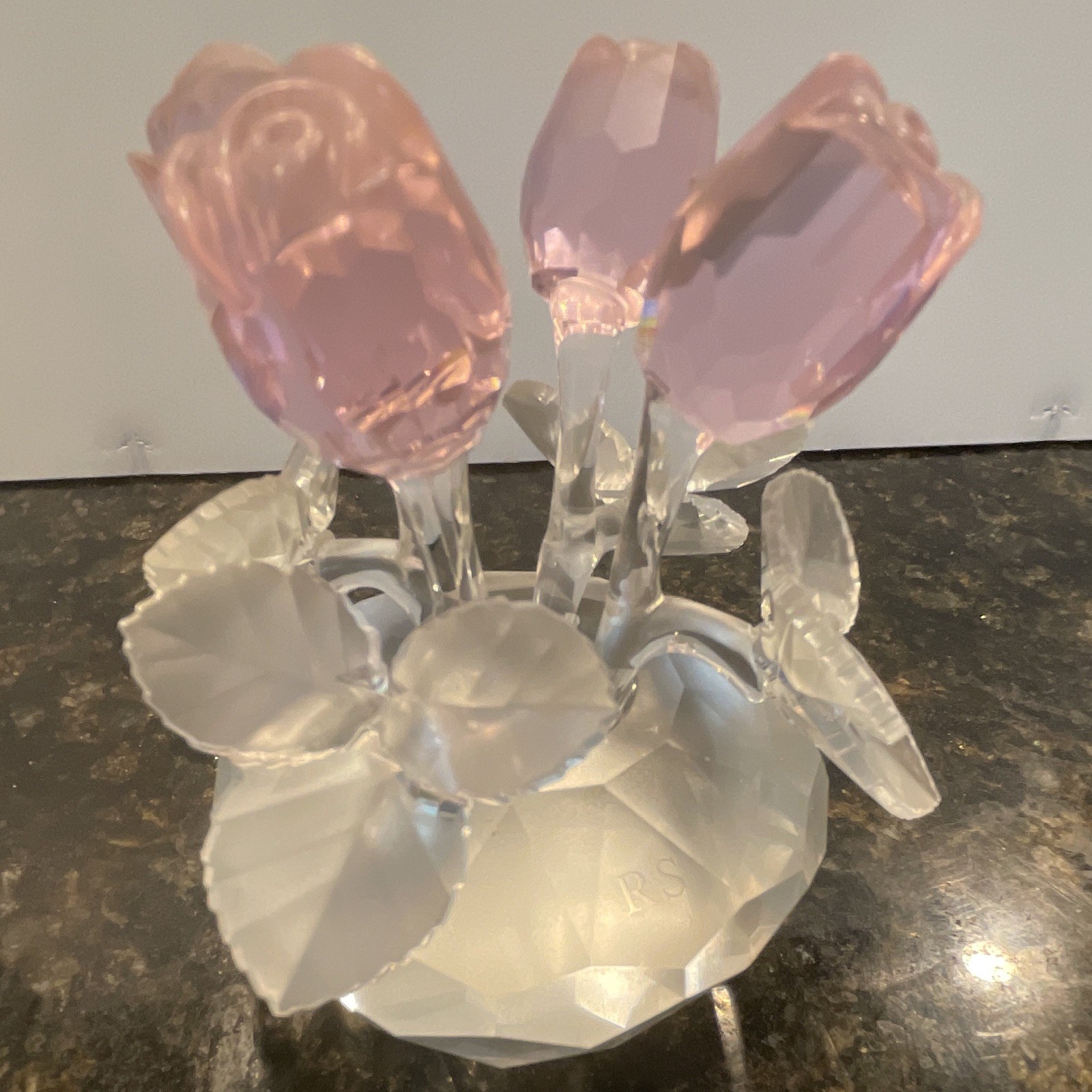 Crystal Tulip Floral Arrangement Centerpiece Table Decor Pink/Clear 3 in
