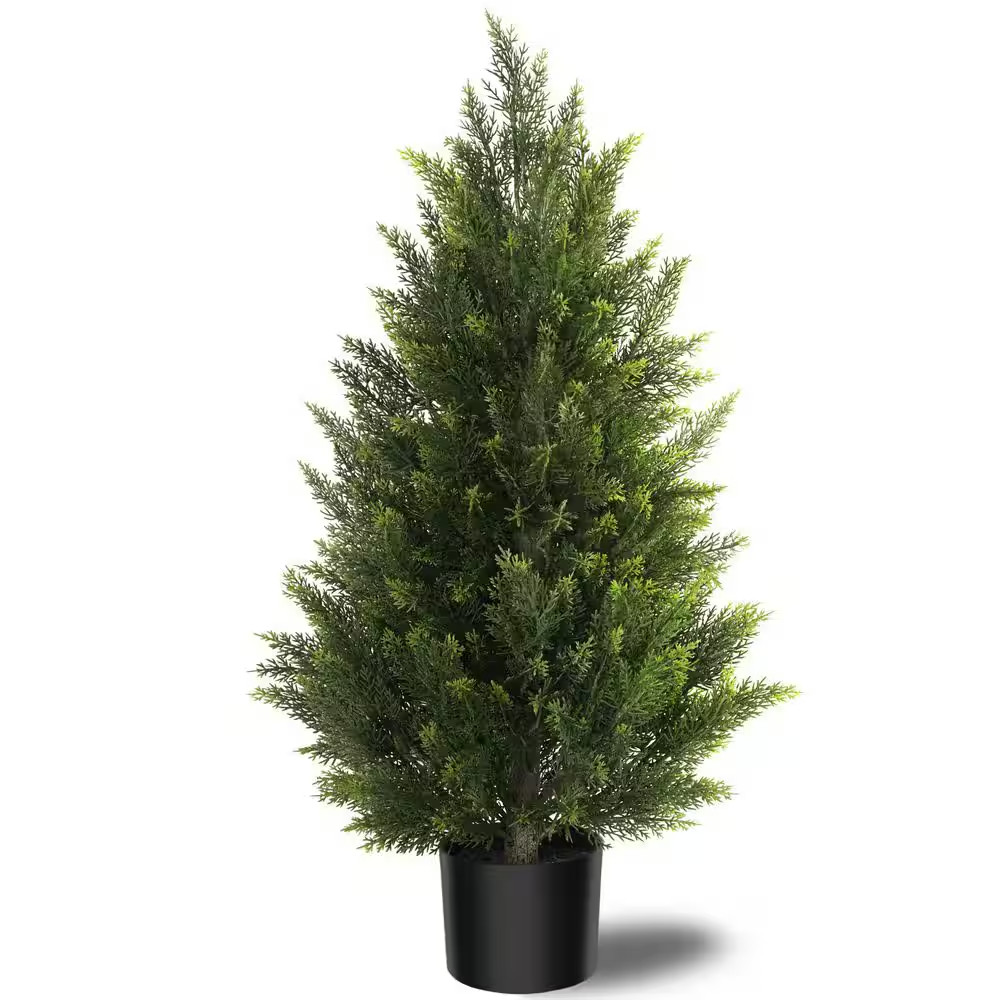 3 Ft Artificial Topiary Cedar Tree in Pot Fake Cypress Bushes for Indoor Outdoor