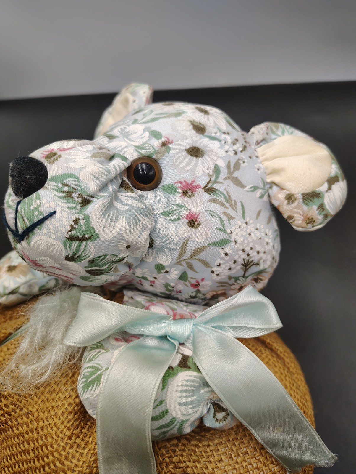 VTG Floral Teddy Bear Burlap Pumpkin Fabric Doorstop 9 Inch Heavy 3 Lb