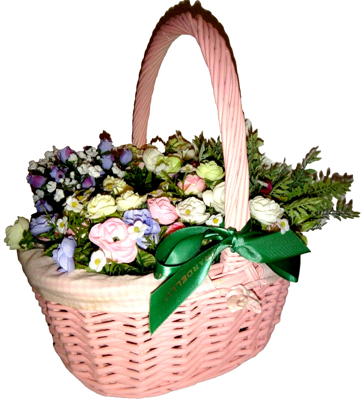 Artificial Multi-color Flowers & Leafs in Pink Wooden Bucket 13.5″ x 14″ x 10″