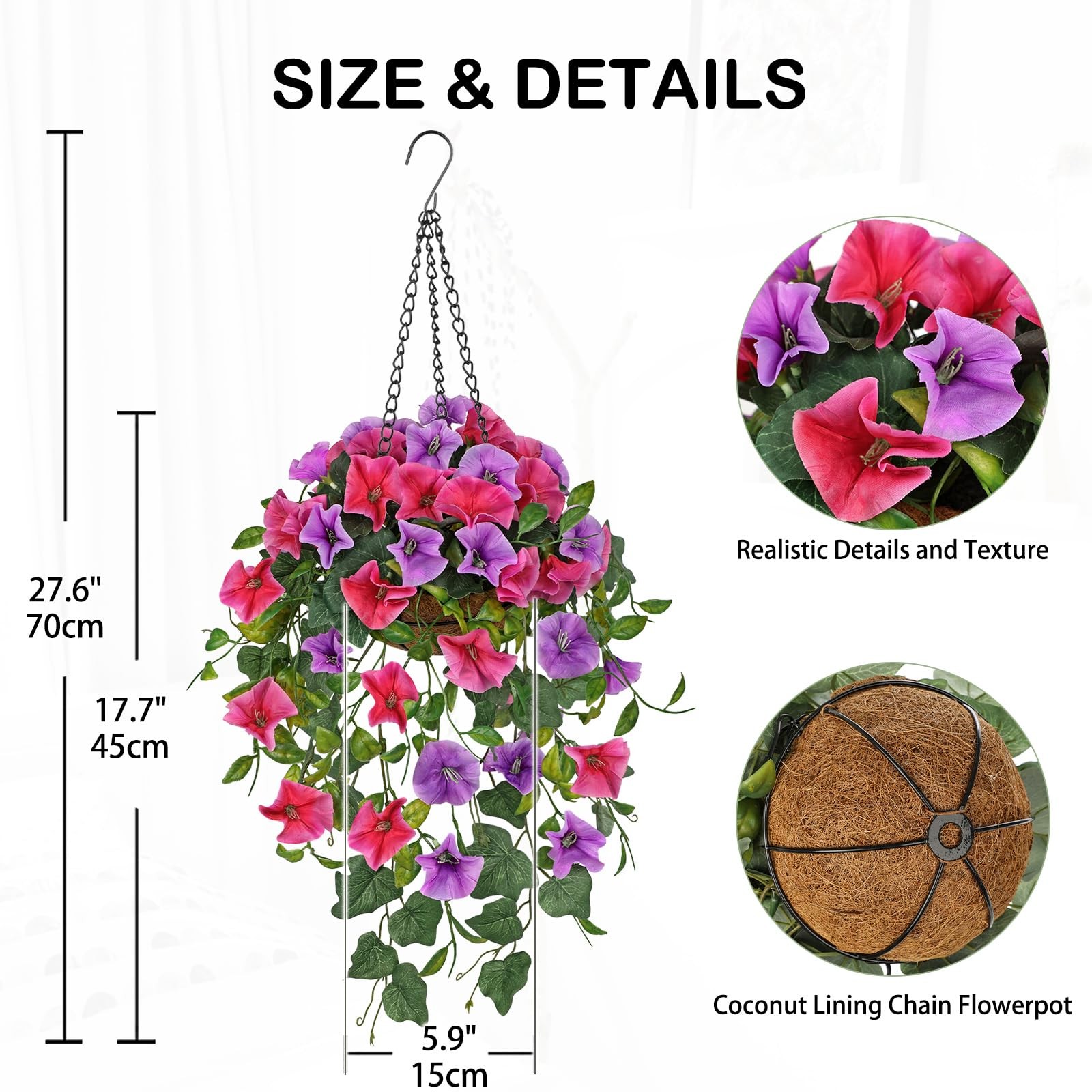 Fake Hanging Flowers with Basket Artificial Morning Glory Hanging Plants Fau