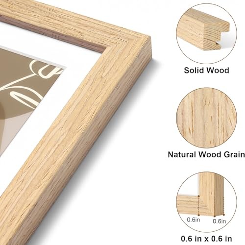 Picture Frame, Solid Wood Frame with Plexiglass, Includes 4×6 Mat, 5×7 Natural