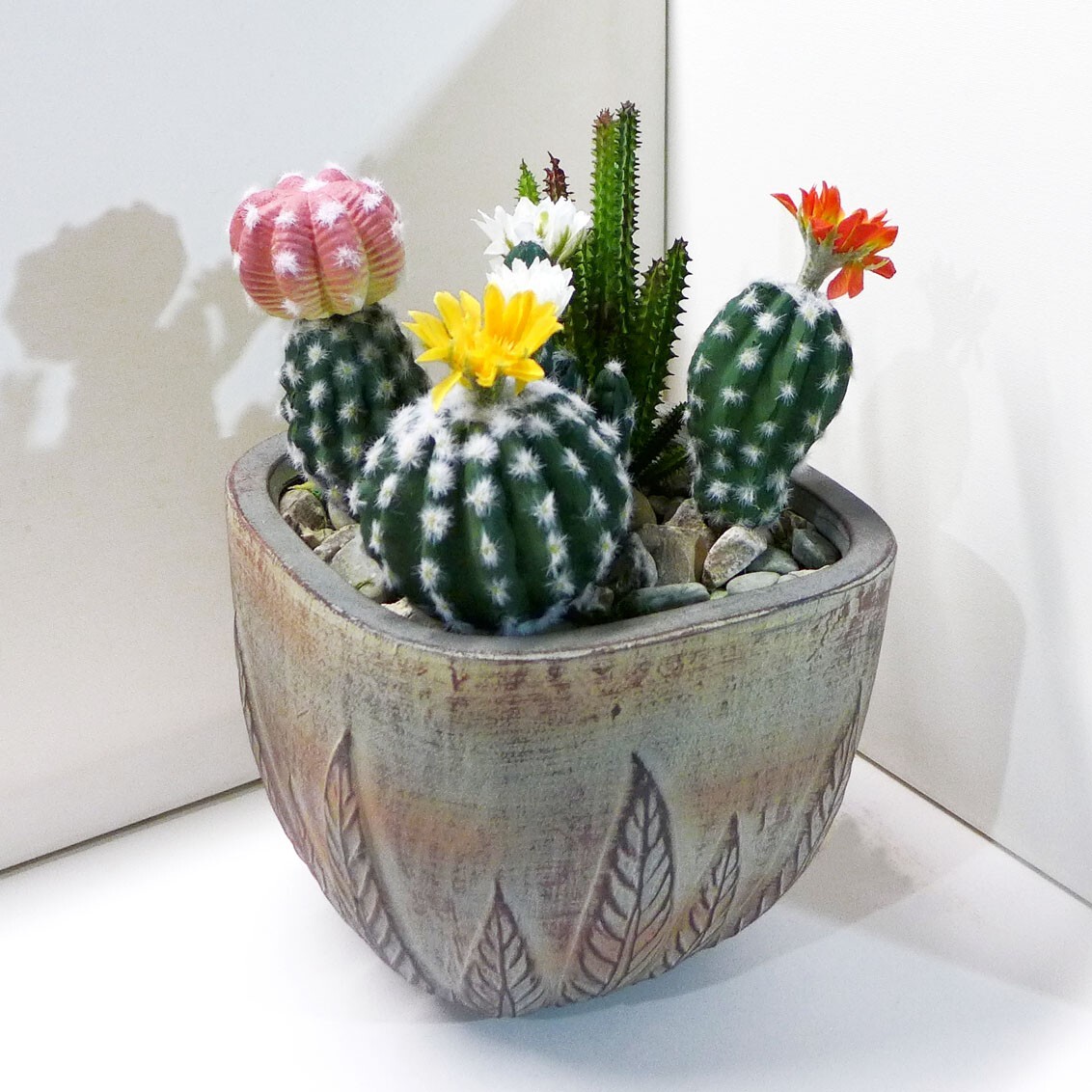 Artificial Plants Cactus Yellow Flower Flocking Succulents Grass (#122)