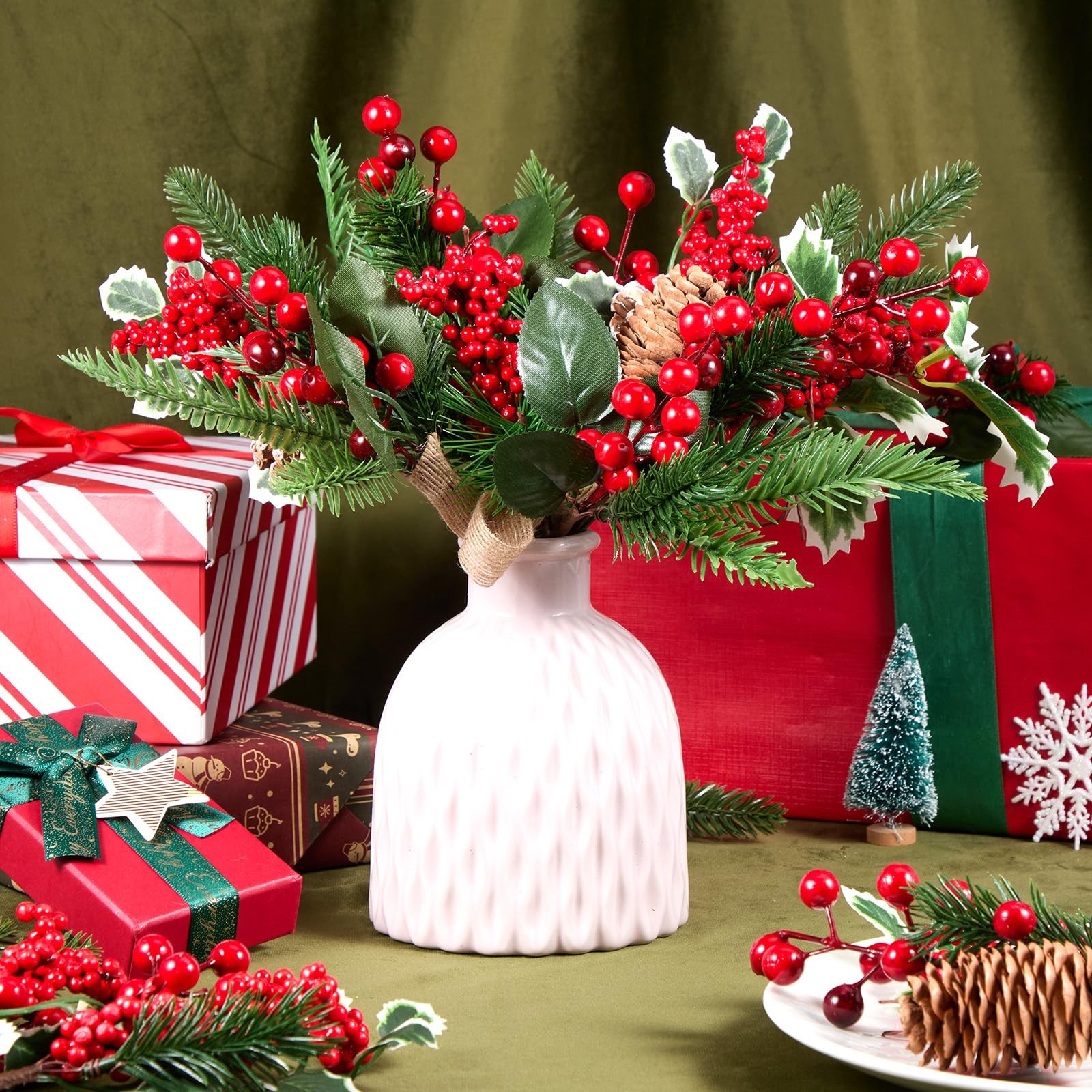 48 Pack Artificial Christmas Tree Picks Include 24 Christmas Tree Cuttings wi…