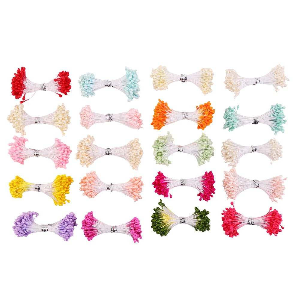 20 Bundles 1700 Pieces Assorted Color 3mm Pearl Flower Stamen for Card Making…
