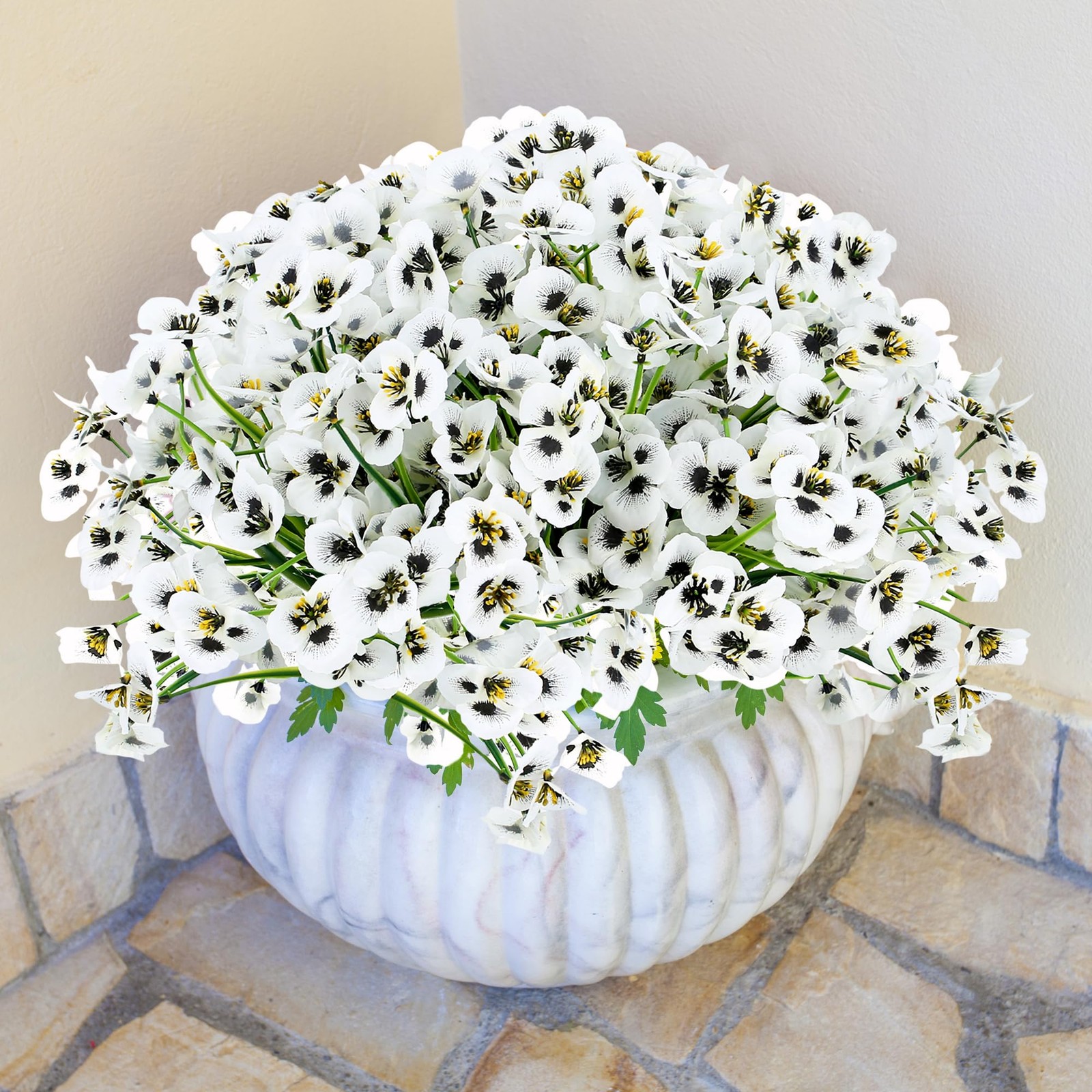 12 Bundles White Artificial Flowers Outdoor Pansy Fake Flower Plastic UV Resi…