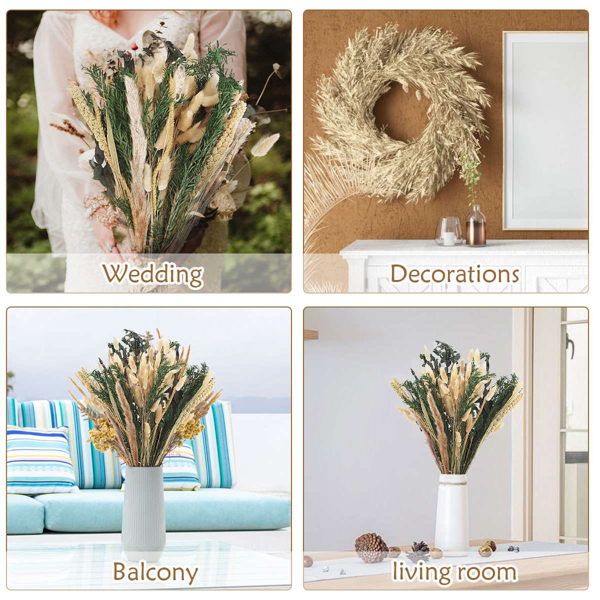 Mixed Dried Flower Bouquet Pampas Grass Bunny Tail Grass Eucalyptus Home Decor