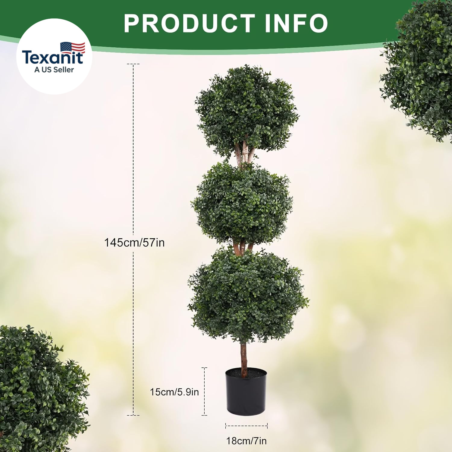 Artificial Topiaries Ball Tree Outdoor, 4.8Ft Fake Topiary Triple Ball Boxwood T