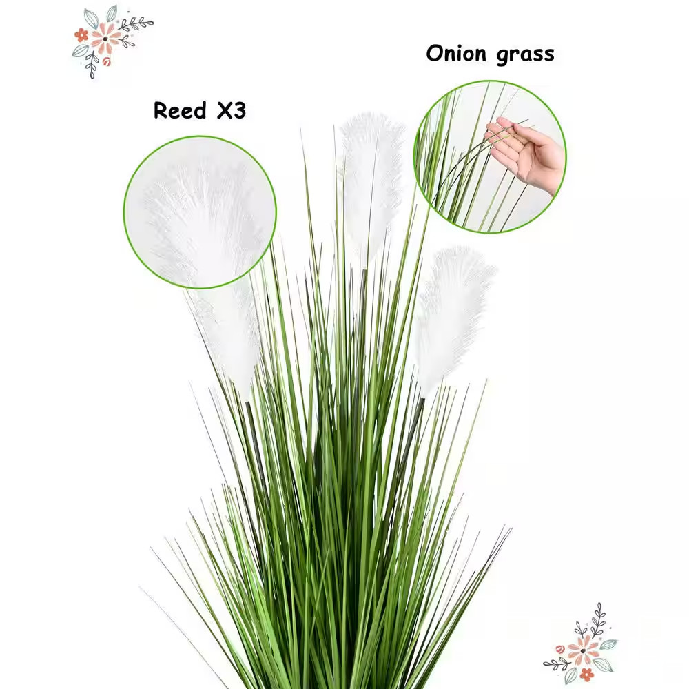 6 In. 2-Pack Green and Beige Artificial Plant Pampas Grass Reed Flower Faux Silk