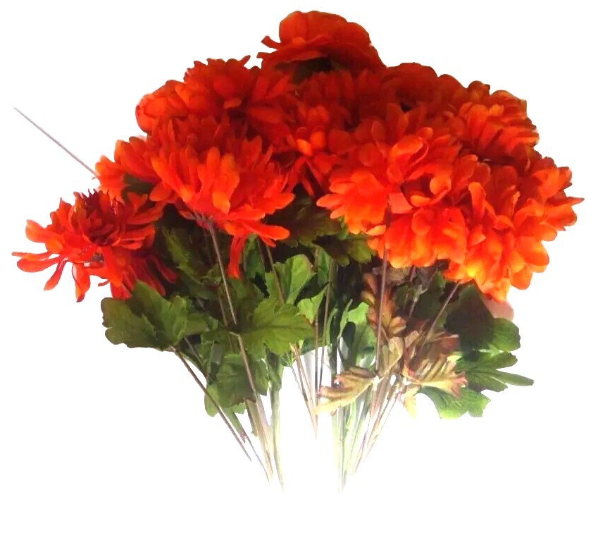 5 pc Orange Faux Flower Bouquet Bunch Assorted Cottagecore