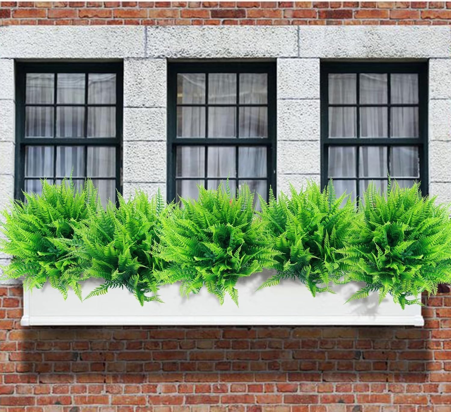 10-Pack UV Resistant Faux Boston Fern Plants for Indoor & Outdoor Elegance