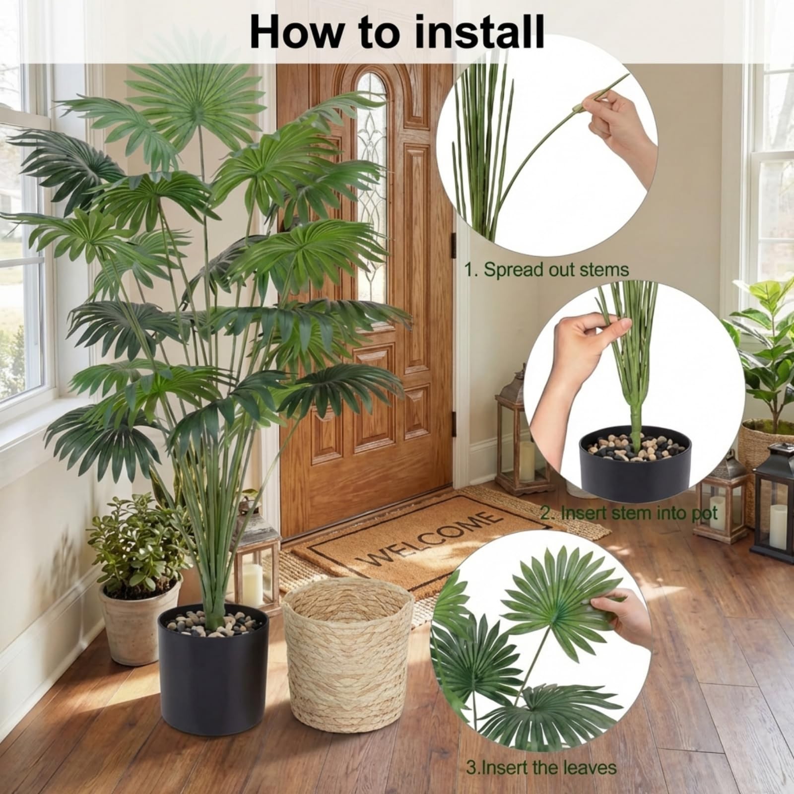 16 Pcs 2.5 ft Artificial Areca Palm Plant Fake Palm Tree with 8 Faux Tree in …