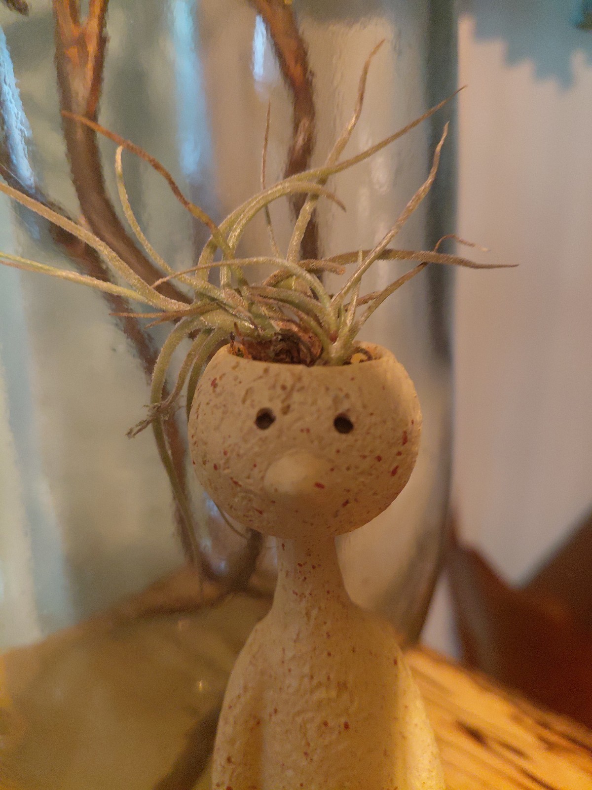 Anthropomorphic Air Plant Or Candle Holder Whimsical Speckled Resin Figure