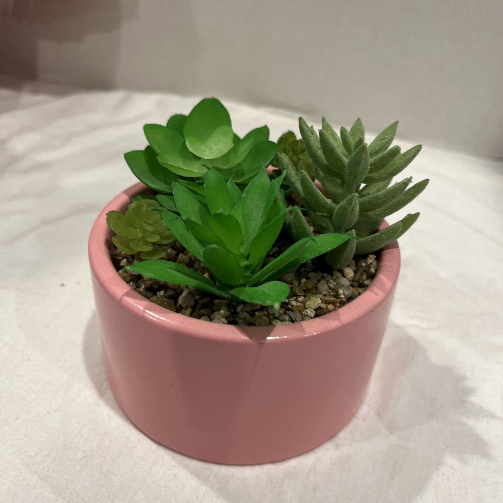Pink Pot with Faux Succulents Home Decor Plants