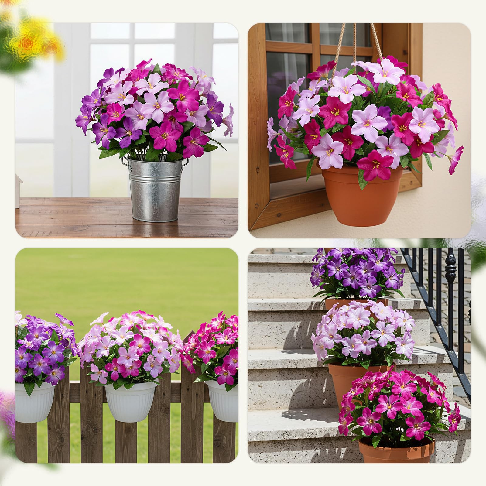 66 Heads Artificial Flowers for Outdoors Decoration, UV Resistant Silk Faux A…