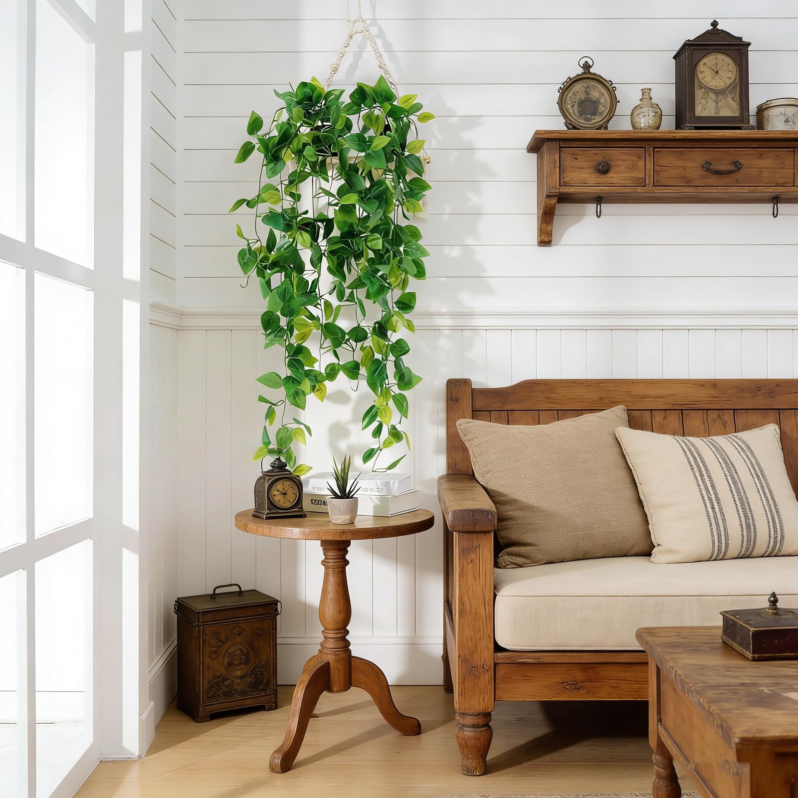 Fake Hanging Plants 2pcs Artificial Hanging Plant for Indoor Outdoor Faux Pot…