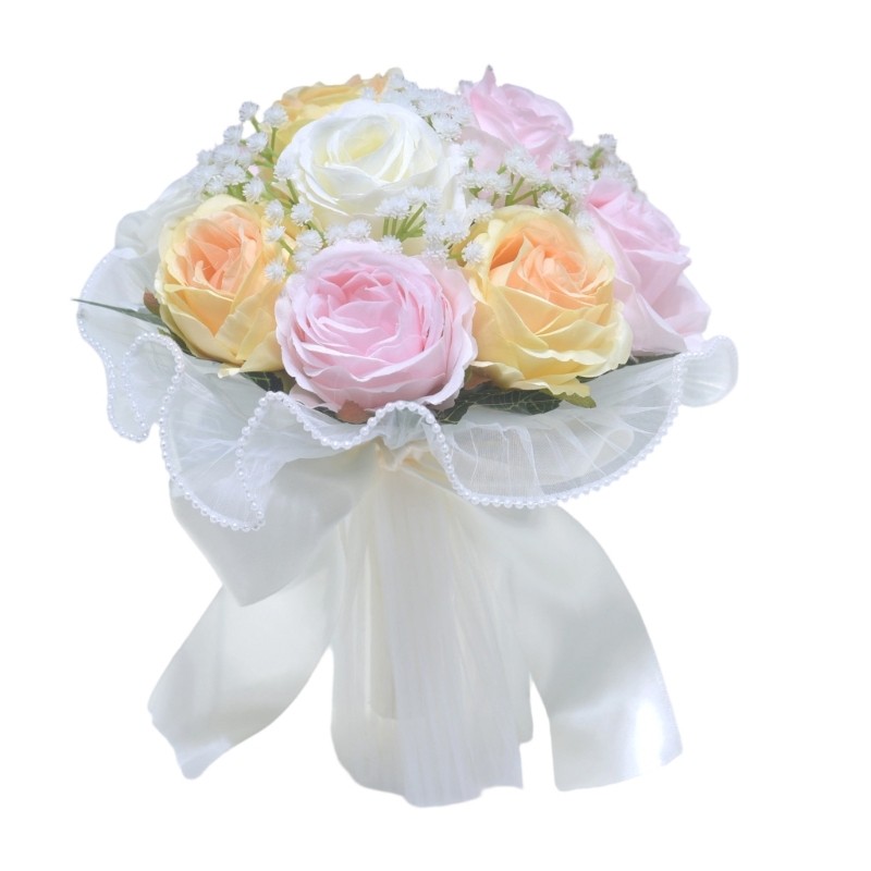 Rose Bouquet White Champagne Bridal Arrangement Realistic Fabric Roses Photo
