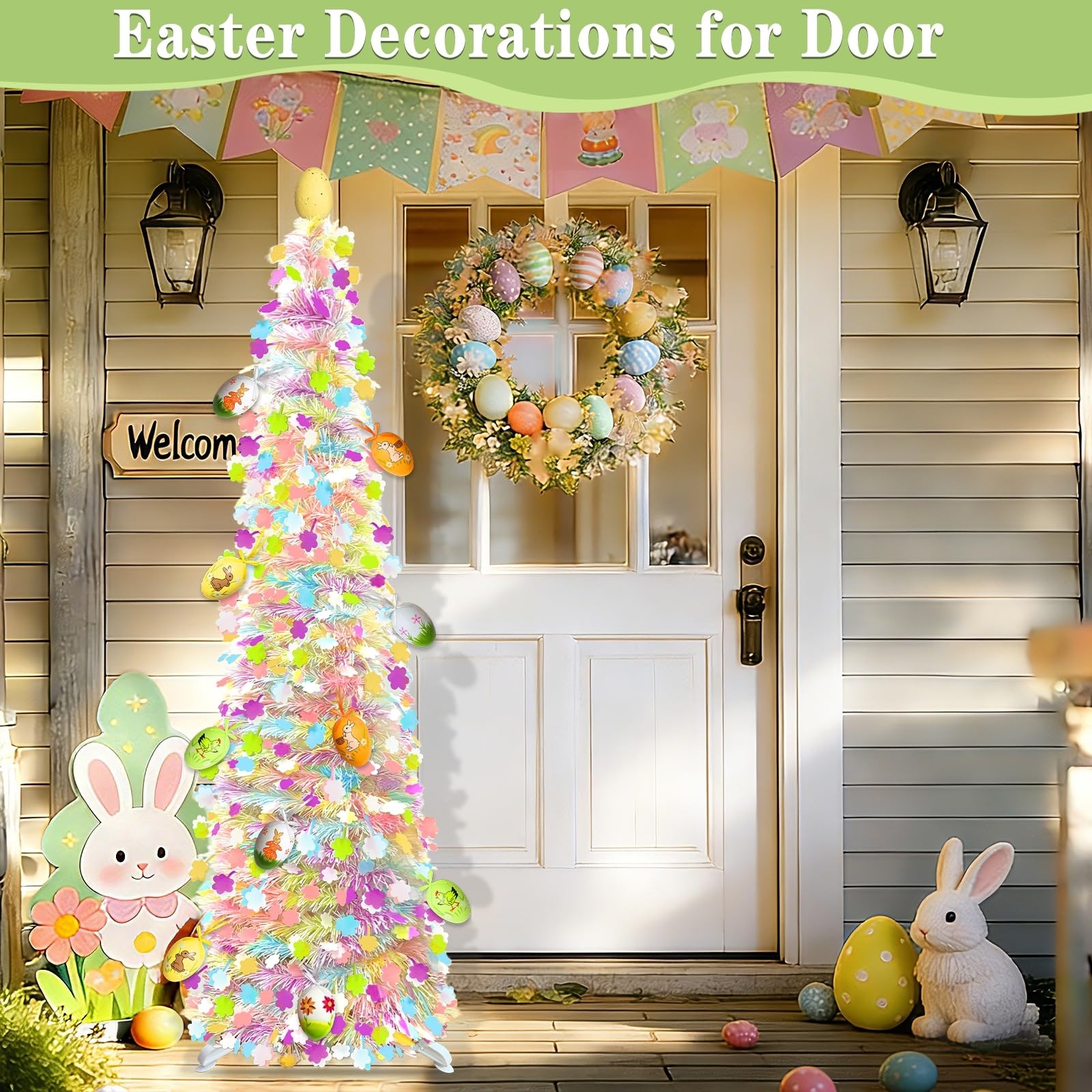 Timer – Easter Decorations, 5Ft Lighted Easter Tree with 50 LED Warm White Light