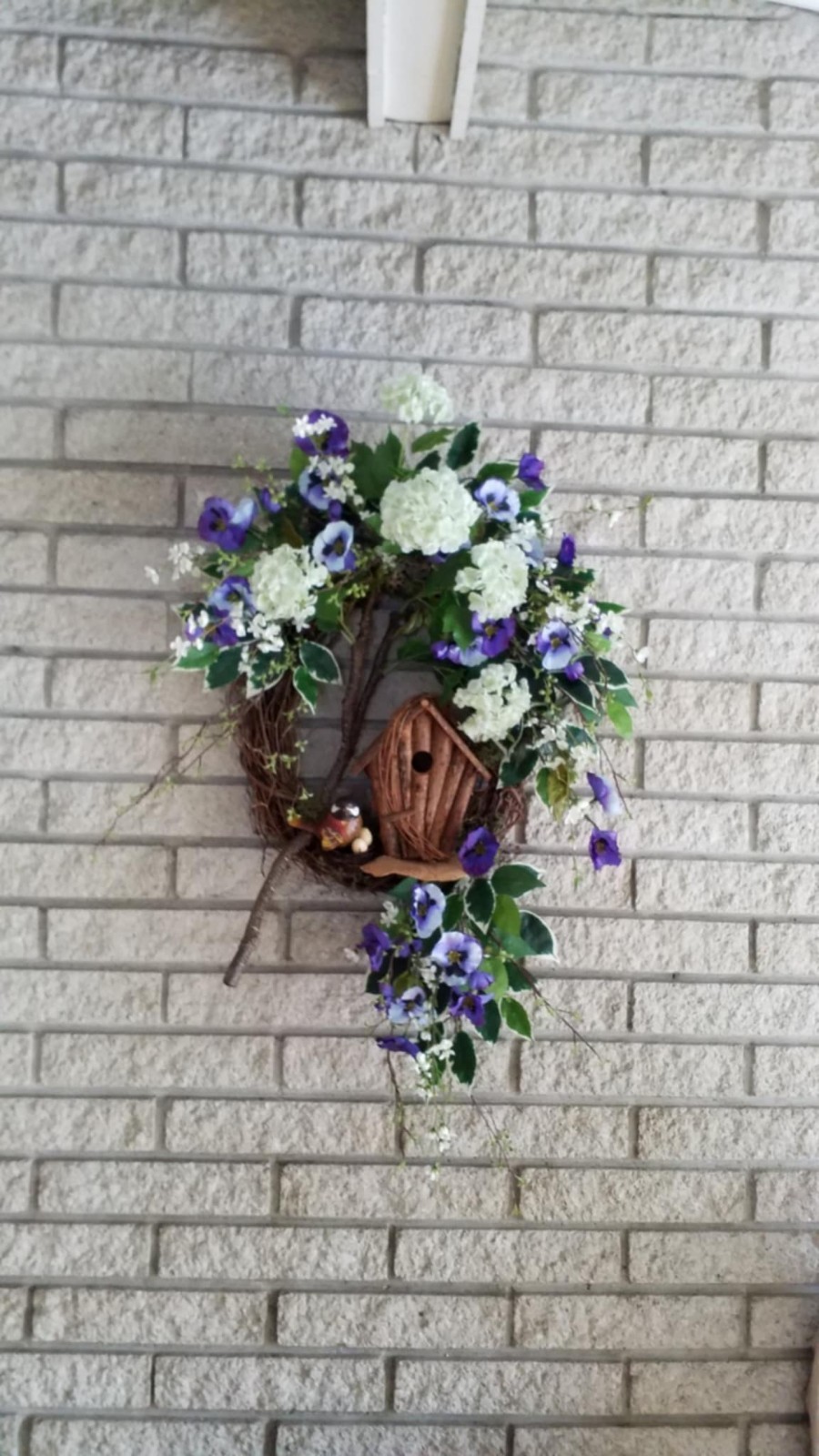 Flower Wreath Spring Summer Door Decor Bird Hydrangea Pansy Flower Arrangement