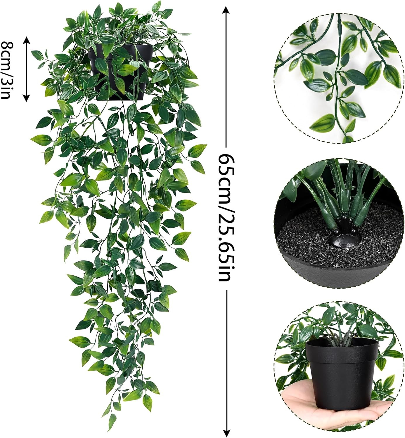 2Pcs Fake Hanging Plants with Pot Deep Green Eucalyptus Leaves UV Resistant Fake