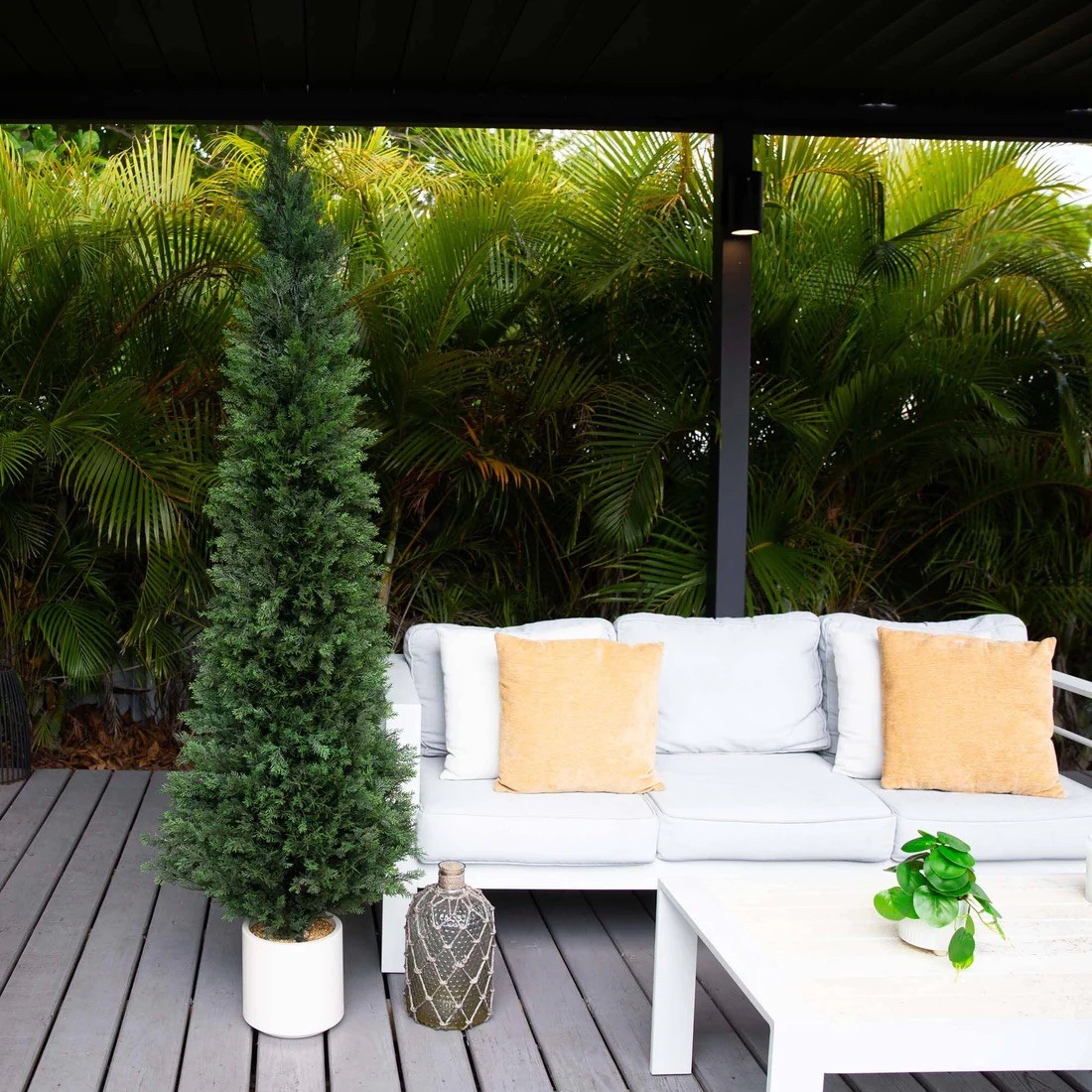 6’ UV Resistant Artificial Cedar Tree in White Planter (Indoor/Outdoor)