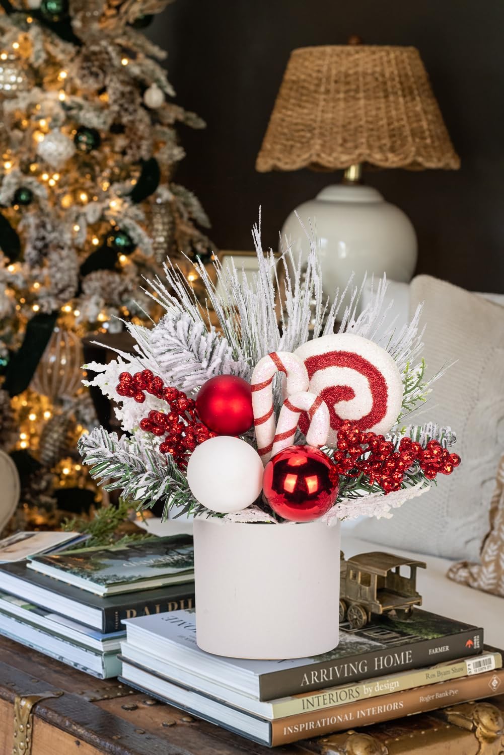 Small Tabletop Artificial Christmas Tree Potted Plant Berries Ornaments 12″
