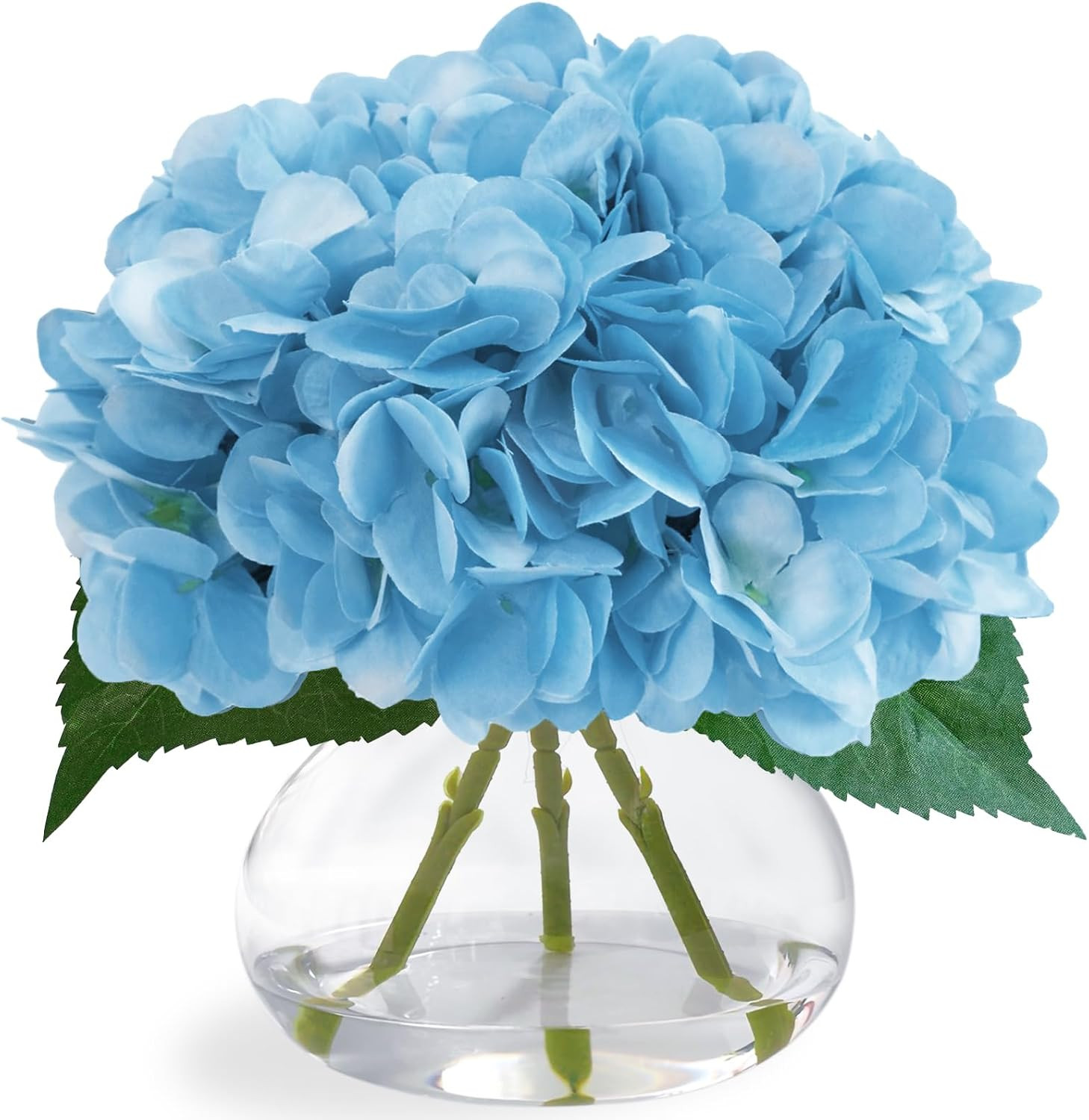 Hydrangea Artificial Flowers in Glass Vase, White Silk Fake Flowers Silk Centerp
