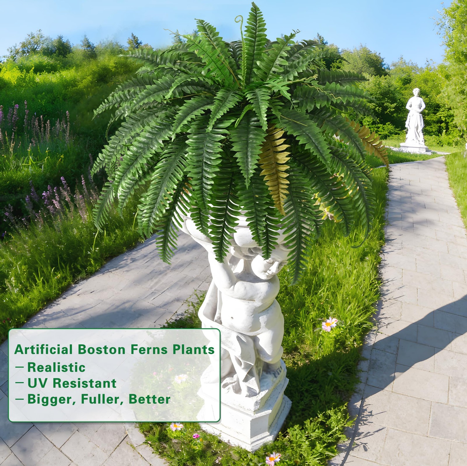 2PCS 45in UV Resistant Faux Boston Ferns – Realistic Outdoor Hanging Decor