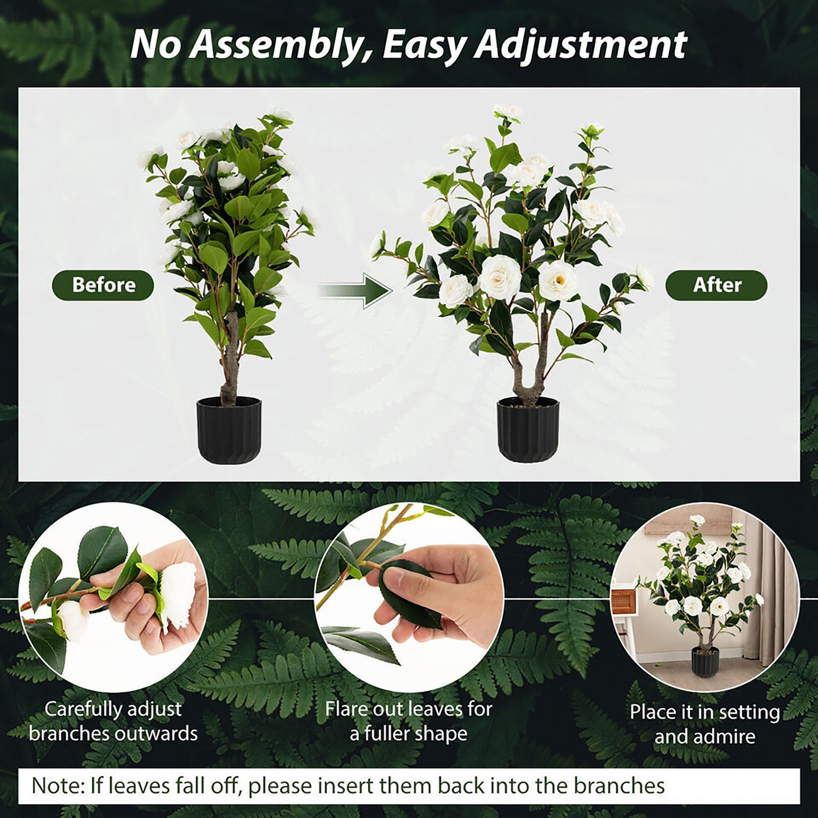 2-Pack 38” Artificial Camellia Tree Faux Floral Plant for Decoration White