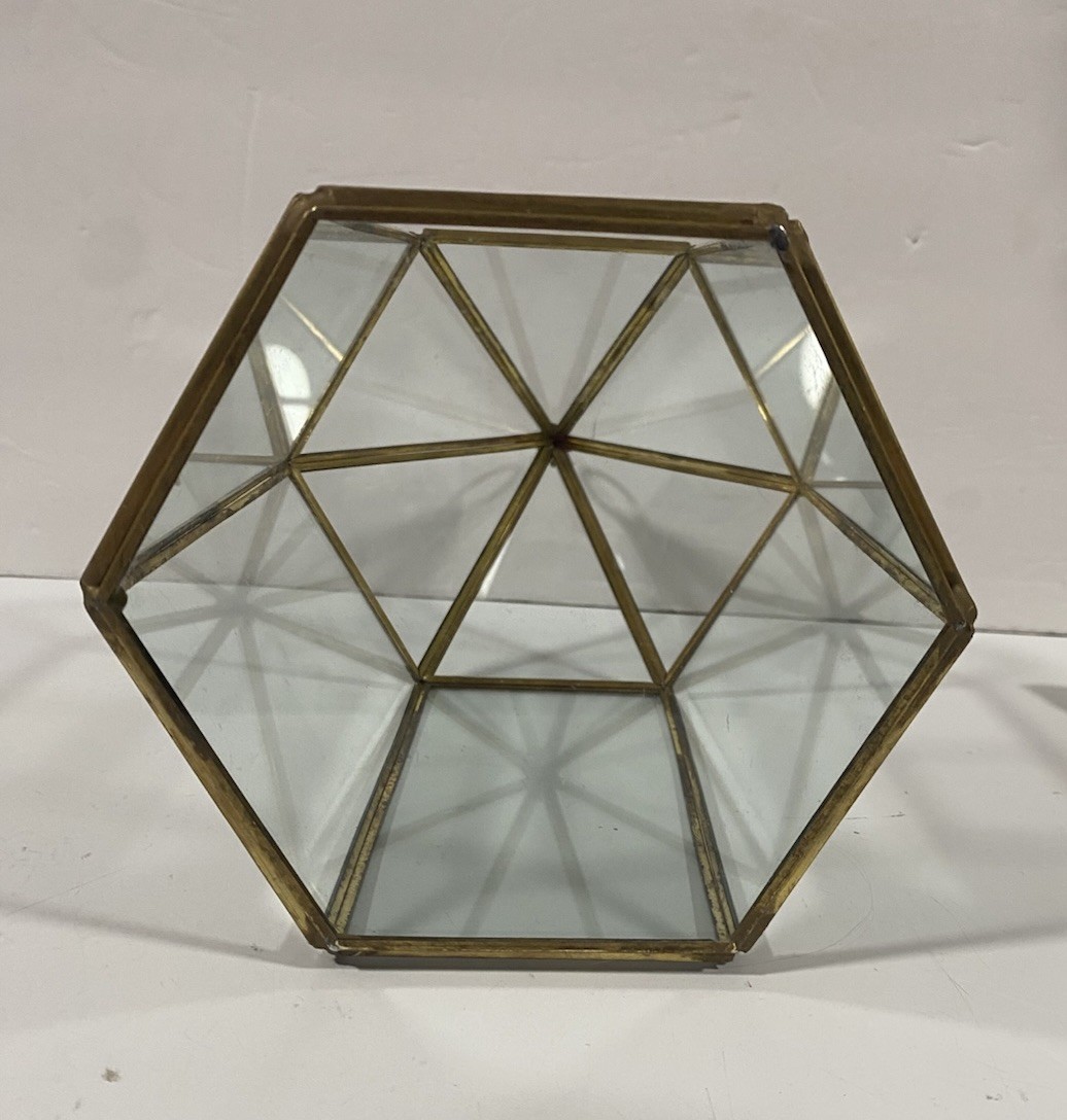 Vintage Glass 6 Sided Hanging Store Display Candle Holder Plant Terrarium 10×6″