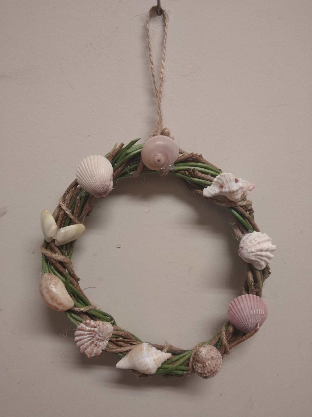 Adorable hand made 5″ sea shell wreath  beach decor tree ornament