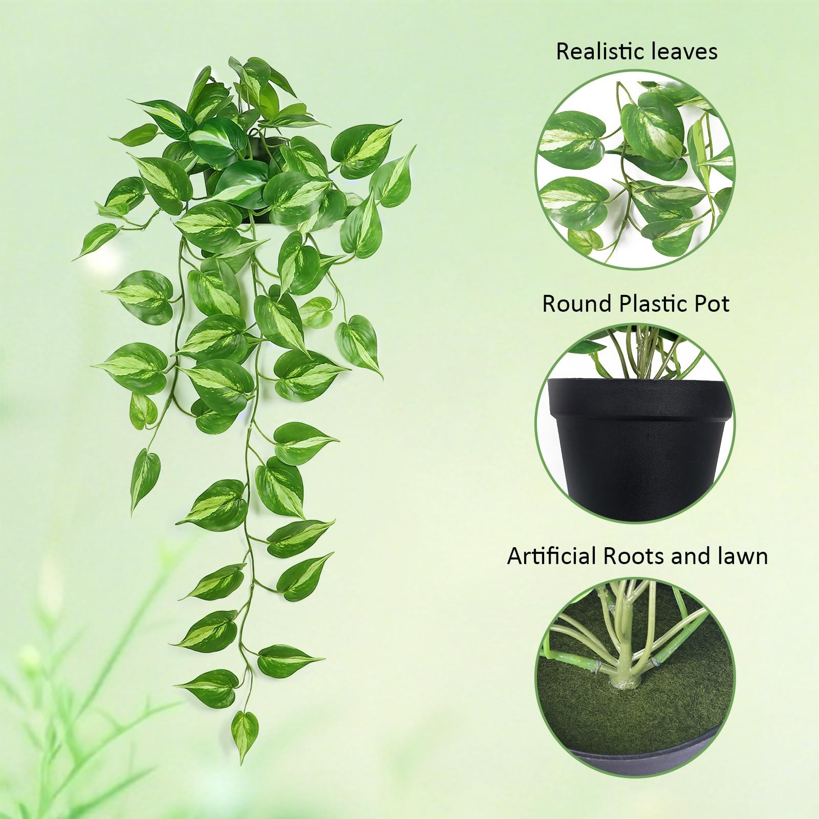 Fake Pothos Hanging Plants Artificial Ivy Vines with Pots – Realistic Indoor …