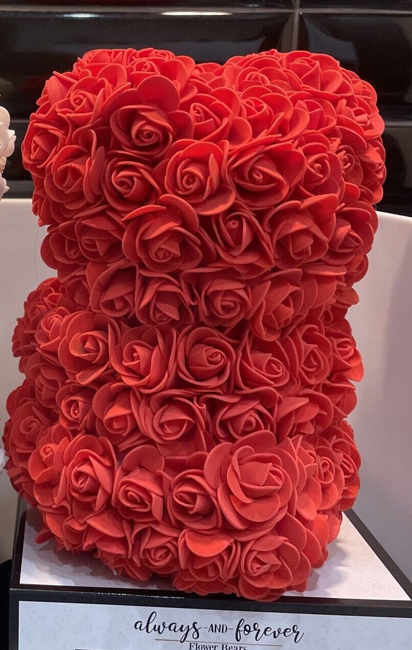 Always And Forever Flower Red Rose Bear With Box Artificial Flowers NEW