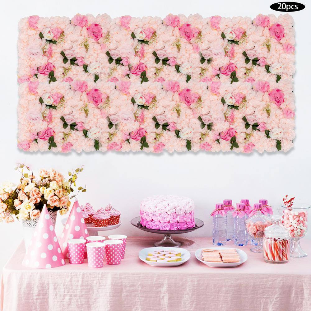 15.75 In. X 23.62 In. 20-Pieces Pale Pink Artificial Rose Flowering Plants Wall