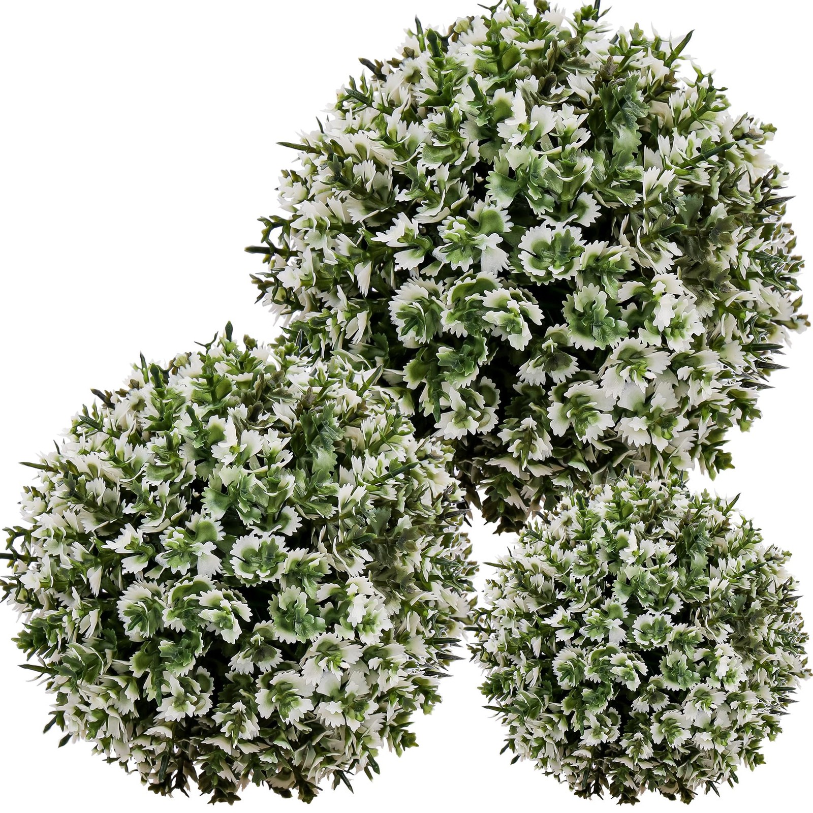 3 Pcs Artificial Boxwood Topiary Set – Mixed Size (9″, 7″, 4.7″) White-Edged …