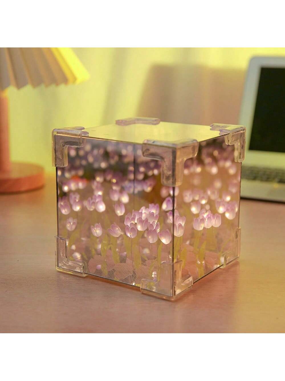 Purple 12x12x12cm Tulip Flower Cube Night Light USB Powered DIY Gift