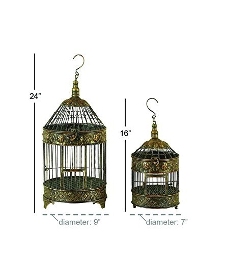 Antique Metal Floral Birdcage Set of 2 – Twisted Rod, Latch Closure, Hanging Hoo
