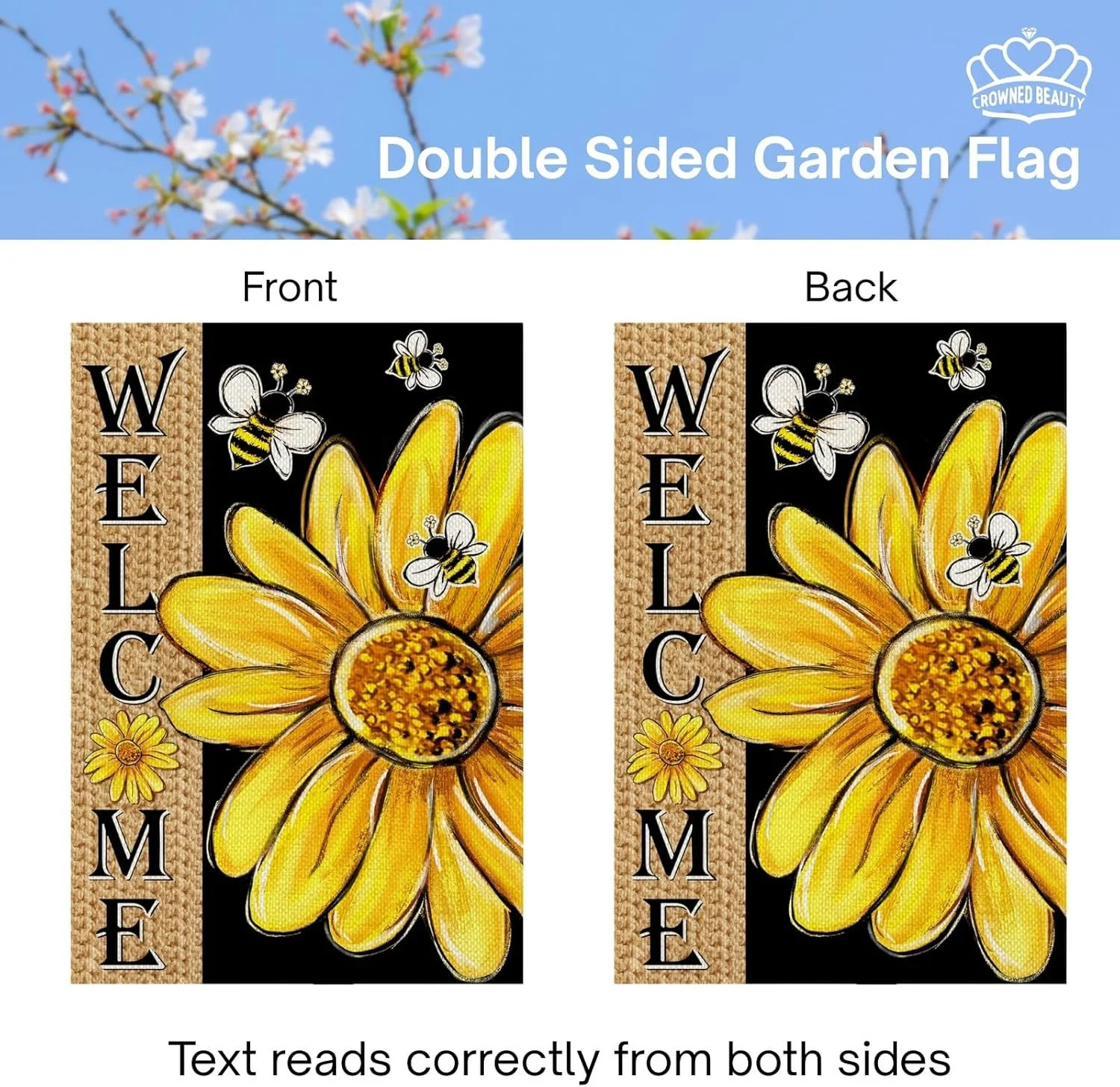 Spring Summer Bee Sunflower House Flag 28×40 Inch Double House Size-28 x 40