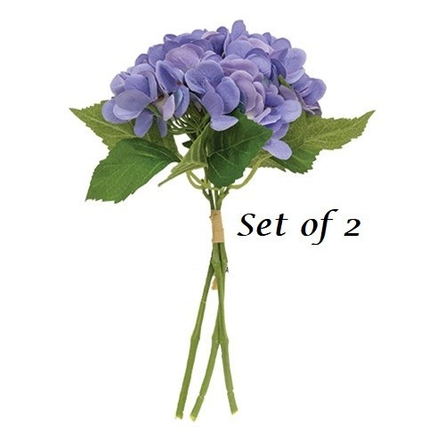 New Primitive LILAC HYDRANGEA STEMS 2 PCS Farmhouse Cottage Chic Country 11.5″T